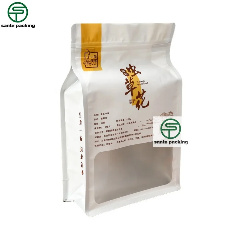 Printable Logo Window Quad Seal Plastic Bag Self-Sealing Pocket Composite Leisure Food Bag for Underwear and Socks Package