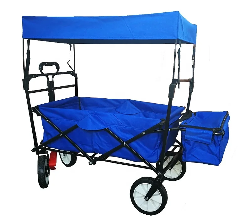 Outdoor Camping Cart with Adjustable Handle Bar, Folding Trolley Utility Picnic Wagon Have Sun/Rain Shade