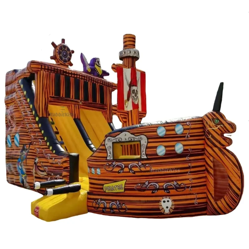 Wholesale Cheap Inflatable Black Pearl Pirate Ship Boat Large Water Slide with Tunnel Pirate Bouncing Jumper for Sale