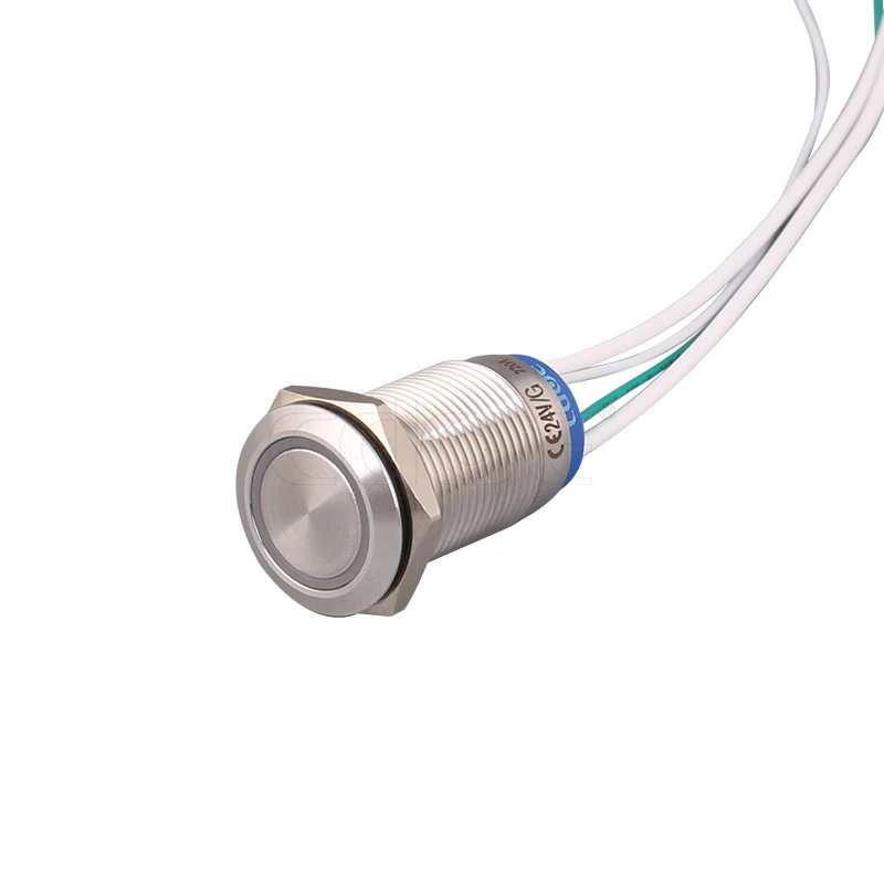 latching on off led switch 16mm 10a push button ring illuminated with wire