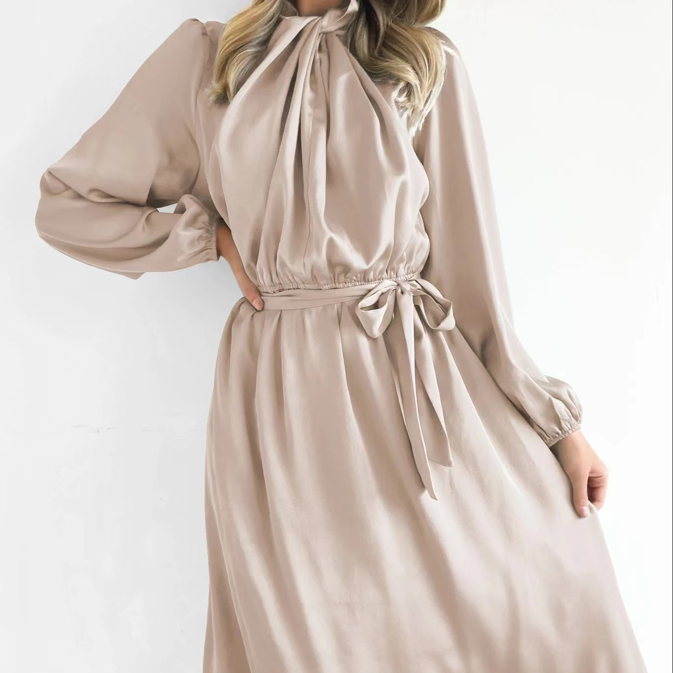 New Women Evening Party Luxurious 2023 Autumn High Quality Satin Stylish Silk Dresses Women Lady Elegant  Dresses