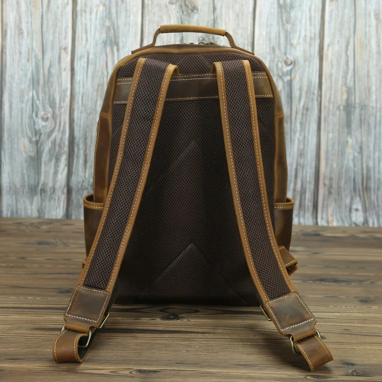 Andong Shoulder Bag Backpacks for Men Genuine Cowhide Travel Backpack Retro Crazy Horse Leather School Bag European Fashion