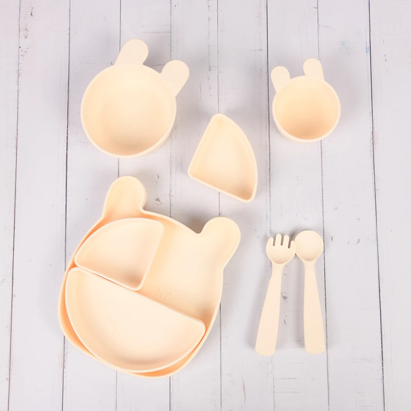 Kids Dining Toddlers  Feeding Suction Baby Diner Plate Rabbit BPA Free Divided Silicone Baby Plate
