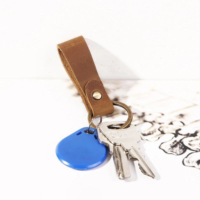 Genuine Cow Leather Keychain Metal Keyring Pendant  Key Chain Keys Holder Key Ring Gift Custom logo