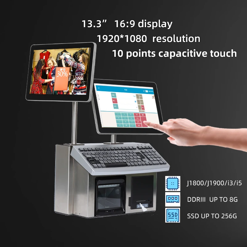 Smart Double Screen Update Pos Cash Register For Retail shop and Supermarket