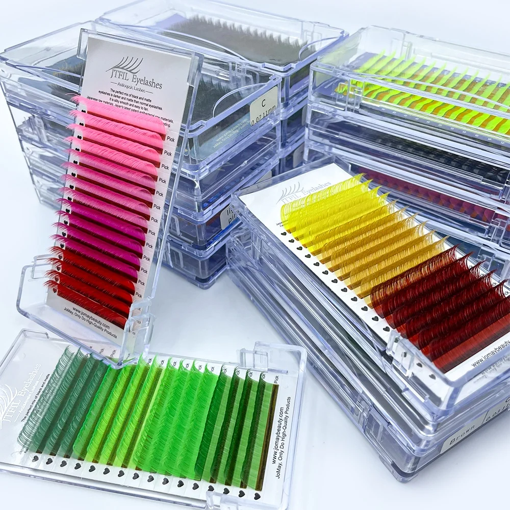 Individual Lashes Faux Mink Classic Red Green Brown Blue Purple Ombre Colored Eyelash Extension