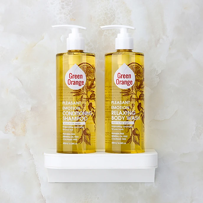 New Design Magic Magnet Lock 400ml Capacity PET  Plastic Bottle Double Chamber Wall Mount Hotel Shower Gel Dispenser