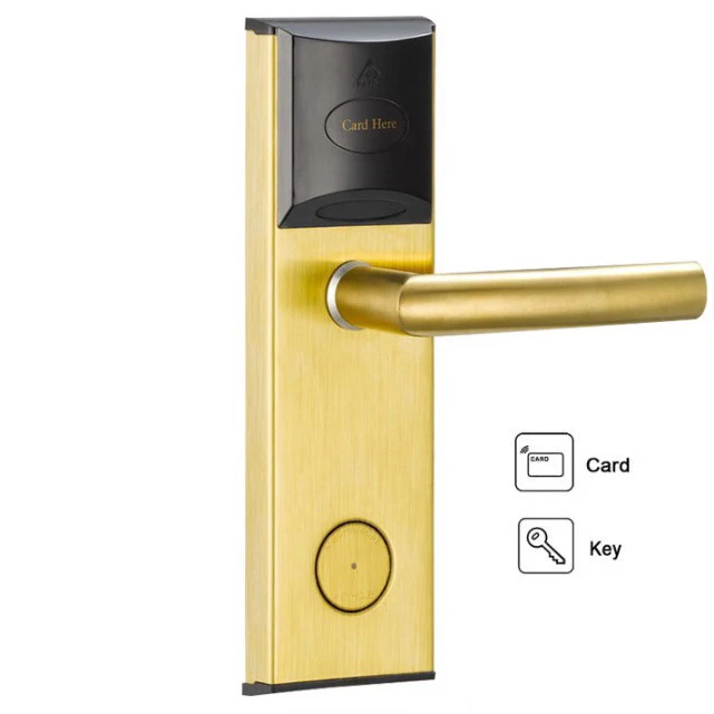 Silver and Gold smart rfid hotel lock system home hotel electronic door handle lock smart hotel door lock system price