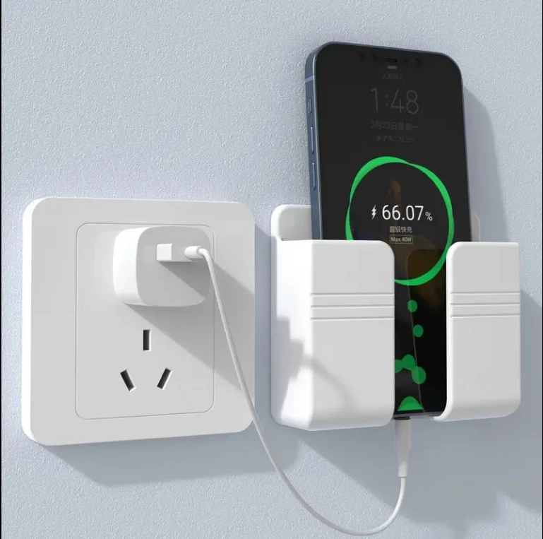 Wall Mounted Mobile Phone Holder with Self Adhesive for Bathroom Bedroom Kitchen Charger Stand Remote Control Storage Box