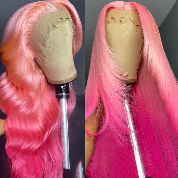 Ombre Body Wave Rose Pink Hair 13x4 HD Lace Front Glueless Wig Colored Human Raw Vietnamese Burmese Hair Glueless Wig Baby Hair