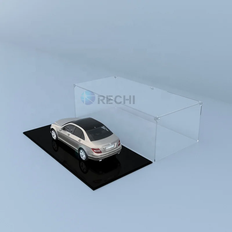 RECHI Illuminated Acrylic Garage Kit Storage Display Box Acrylic Toy Car Model Display Showcase With Led Light & Dust-proof Box