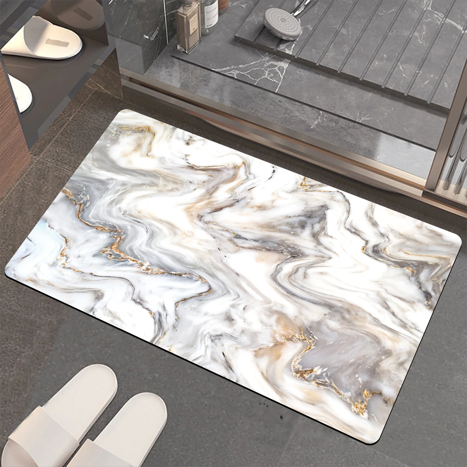 non slip marble 3d scalloped mini washable disposable diatomite mud anti skid modern bathroom mat trade roll up diatom bath mat