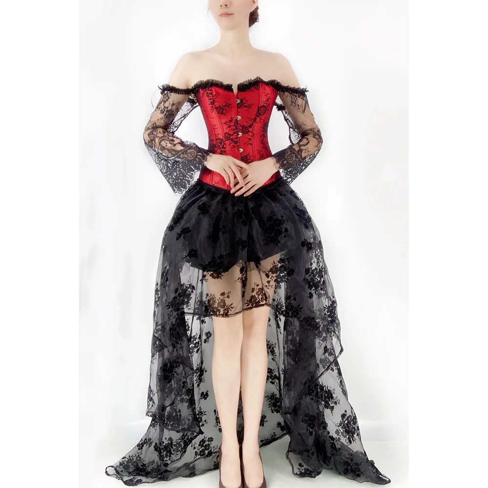 Lace Long Sleeved Fishbone Corset Wedding Parties Waist Cinching Bubble Sleeves Strapless Corset For Outerwear