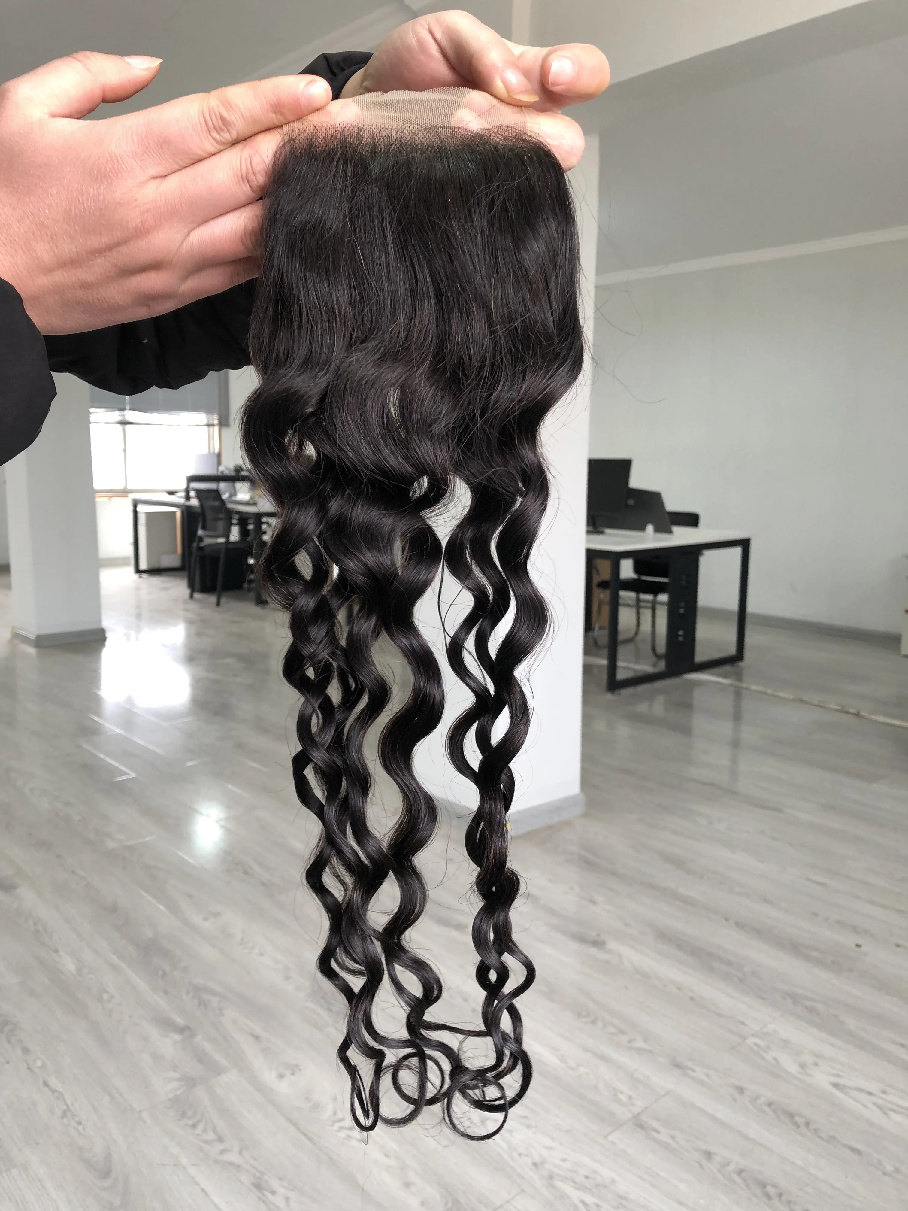 EB Virgin Brazilian Remy Human Hair 4x4 Thin Skin Invisible Lace Frontal Closure Swiss Lace Frontal Transparent HD Product