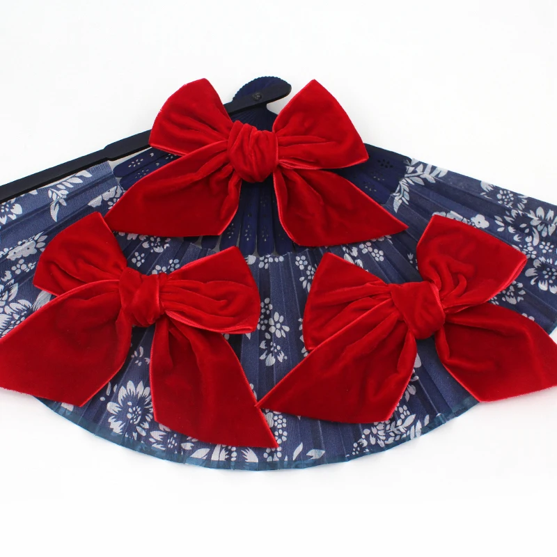 Manufacturer Custom 4cm Red Velvet Band Hand Tie Bow Decoration 100% Polyester Satin Handmade Ribbon Bows