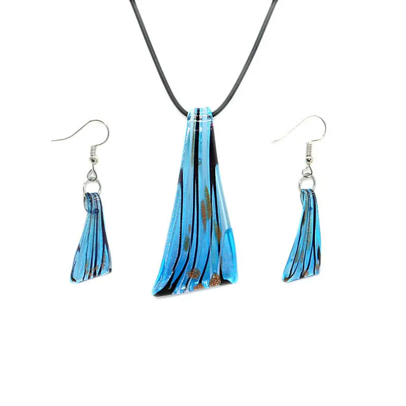 Wholesale Retro Fashion Murano Glass Necklace and Earrings Set Handmade Gold Sand Painting Classic Style