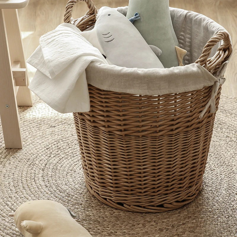 New Handmade Woven Wicker Storage Basket with handles Dirty Clothes Baby Toys Fruit Vegetable Storage Basket For Home Hotel