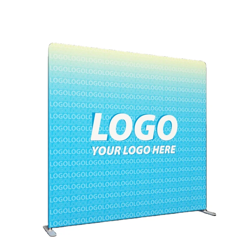 Custom exhibition tension fabric pop up display 20ft 10ft 8ft stretch step and repeat curved straight banner stand