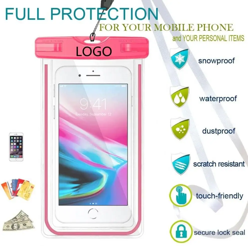 Hot Sale Transparent PVC Mobile Phone Waterproof Bag for iPhone Swimming Diving Surfing Waterproof Universal Cell Phone Pouch