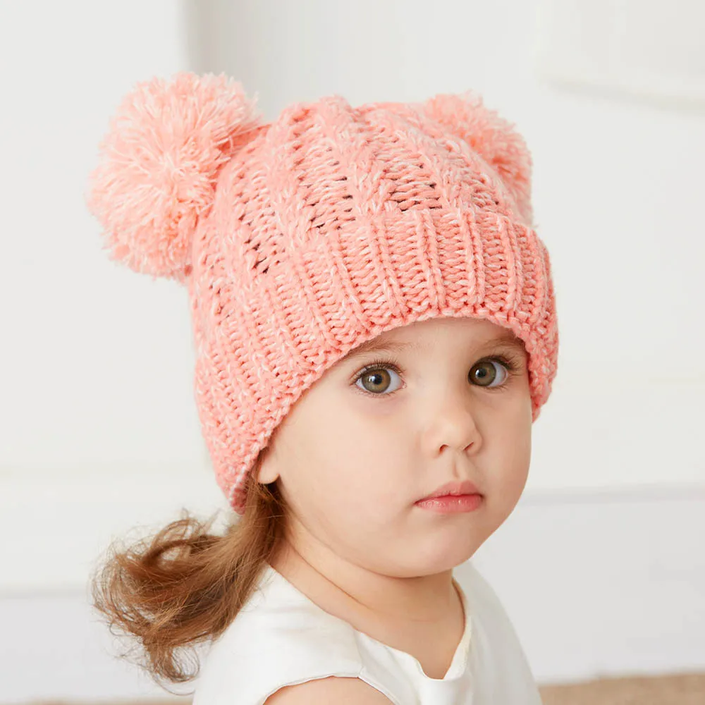 Unisex Winter Hat For Girls Baby Boys Pom Poms Hat Children Knitted Beanies Thick Baby Hat Infant Toddler Warm