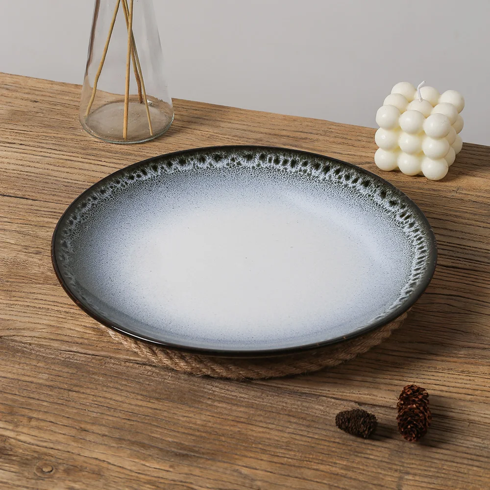 10 inch Reactive Glaze Black White Stoneware Plates Sets Dinnerware Tableware Platos Ceramic Dinner Plates Dishes