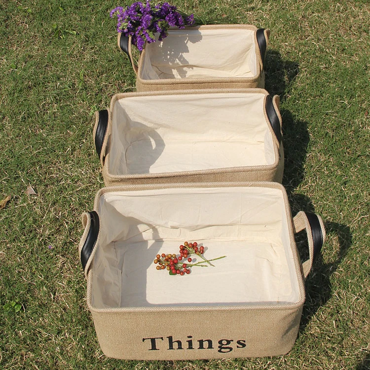 EO0110 Eco-friendly Jute Storage Box Basket Toy Box Storage Bin