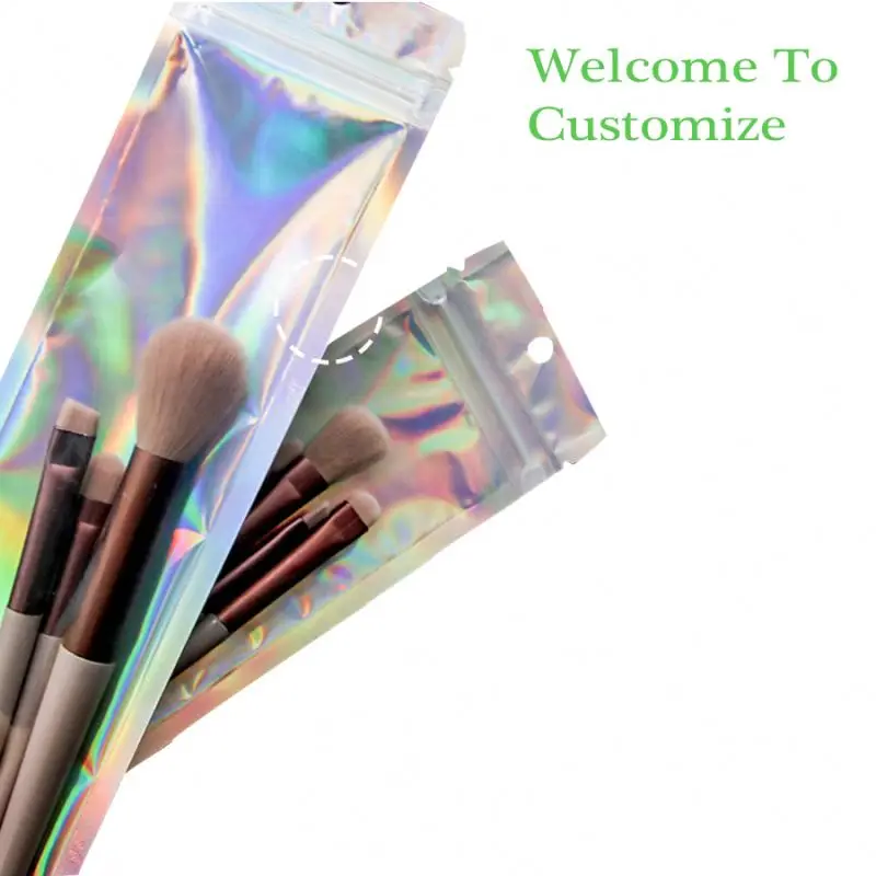 Moq 100pcs Wholesale Printed Holographic Foil Ziplock Packaging Plastic Mylar Bags For Food With Zipper Free Samples