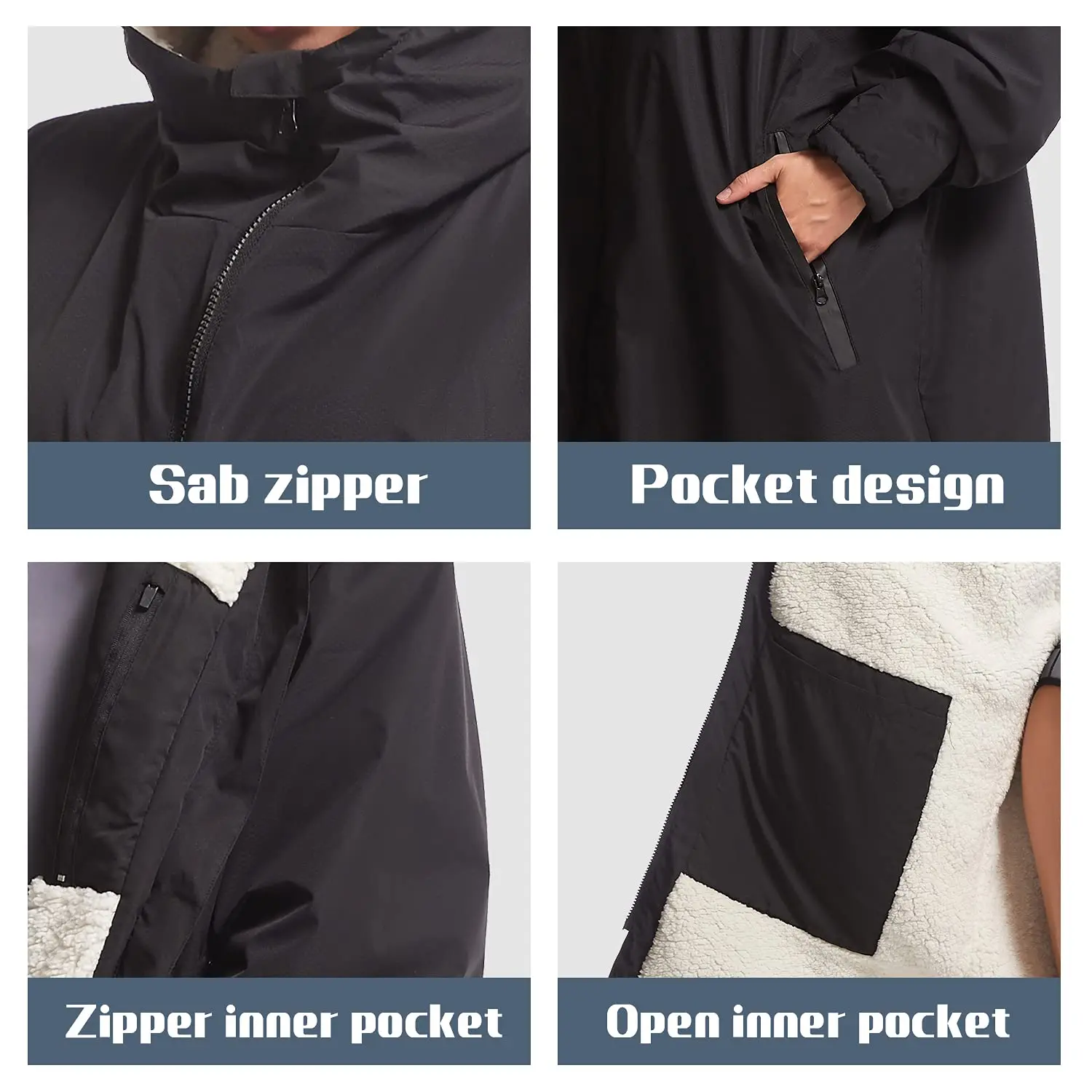 Customized Womens Waterproof Soft Warm Full Zip Beach Surf Swim Parka Changing Robe With Hood