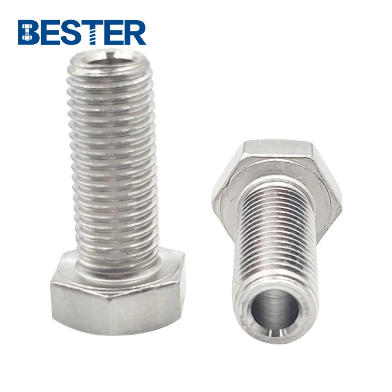 A2-70 A4-80 ss 304 316 m8 m10 external hex head hollow screw bolts with through hole in middle