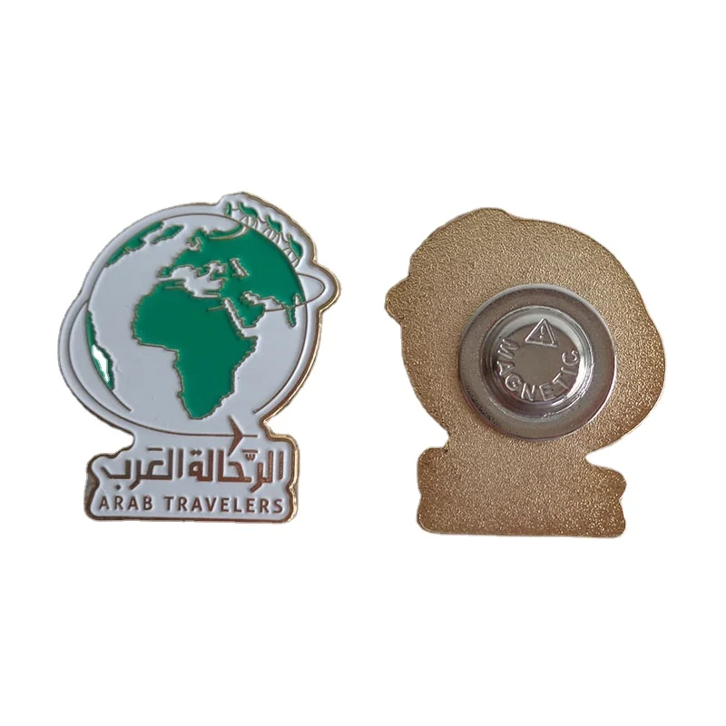 Карта мира, арабские путешественники, индивидуальный логотип, эмалированный Магнитный значок, китайский производитель