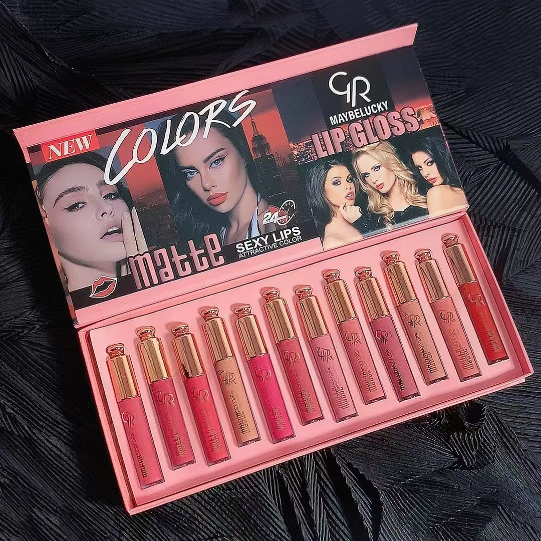Bestselling 12 color glossy lip gloss set matte velvet European and American makeup lip gloss spot wholesale