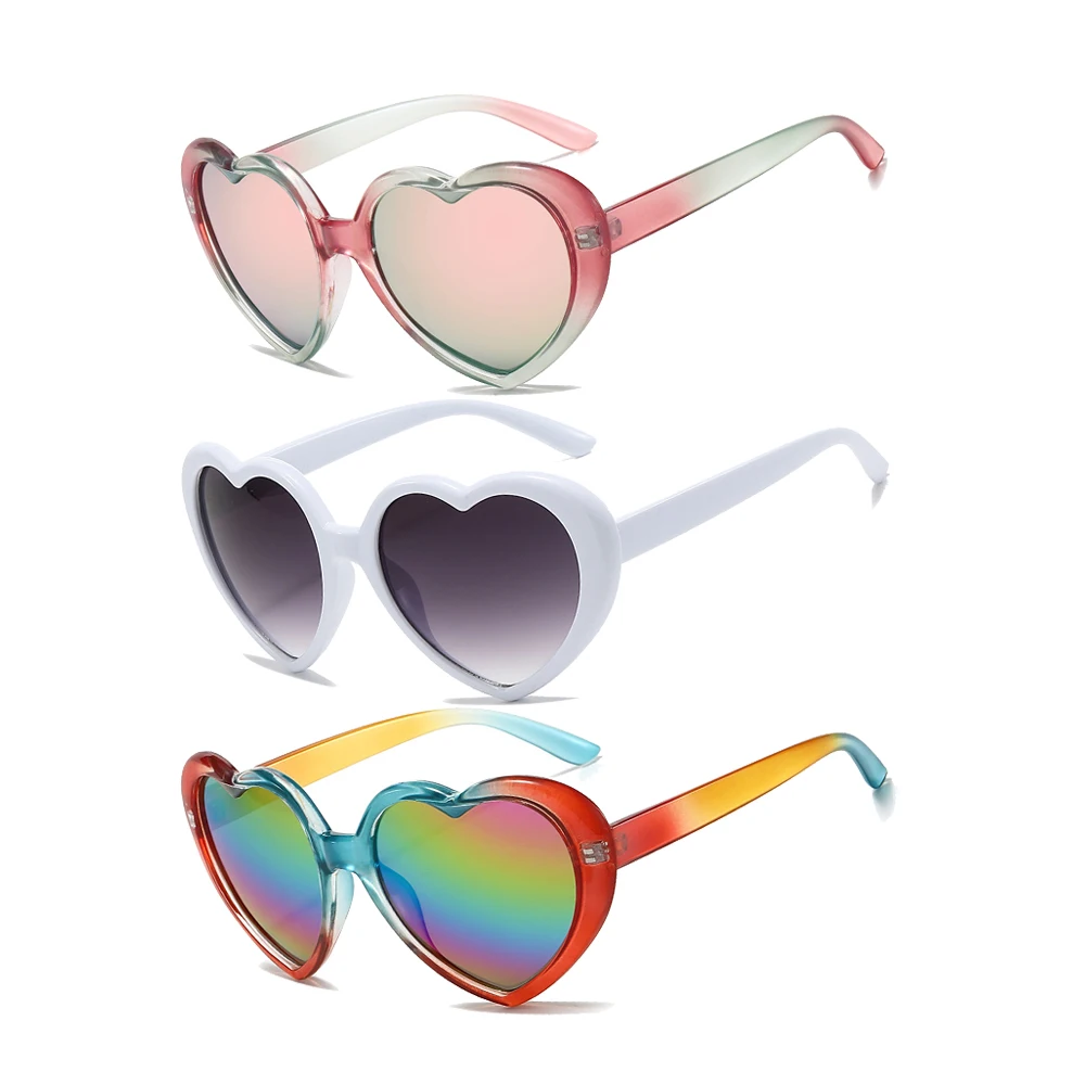 Rainbow party shades sunglasses fashion gradient love heart full frame women sunglass high quality metal hinge