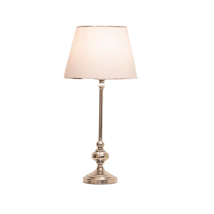 Handmade White Lampshade with Silver Metal Base Popular Korean LED Desk Lamp for Bedroom & Room Decor