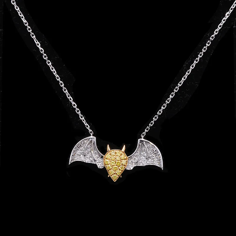 18k Real Gold Jewelry Pawnable Natural Yellow Diamond and White Diamond Bat Pendant Best Friend Necklaces