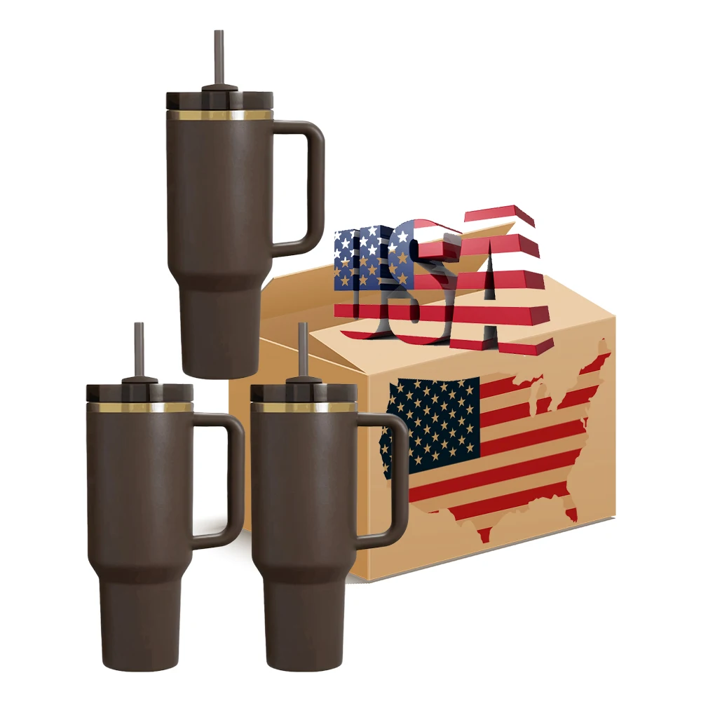 USA Warehouse Cocoa Chocolate Dark Brown Gold Underneath Tumblers H2.0 30oz 40oz Tumbler Laser Engraving