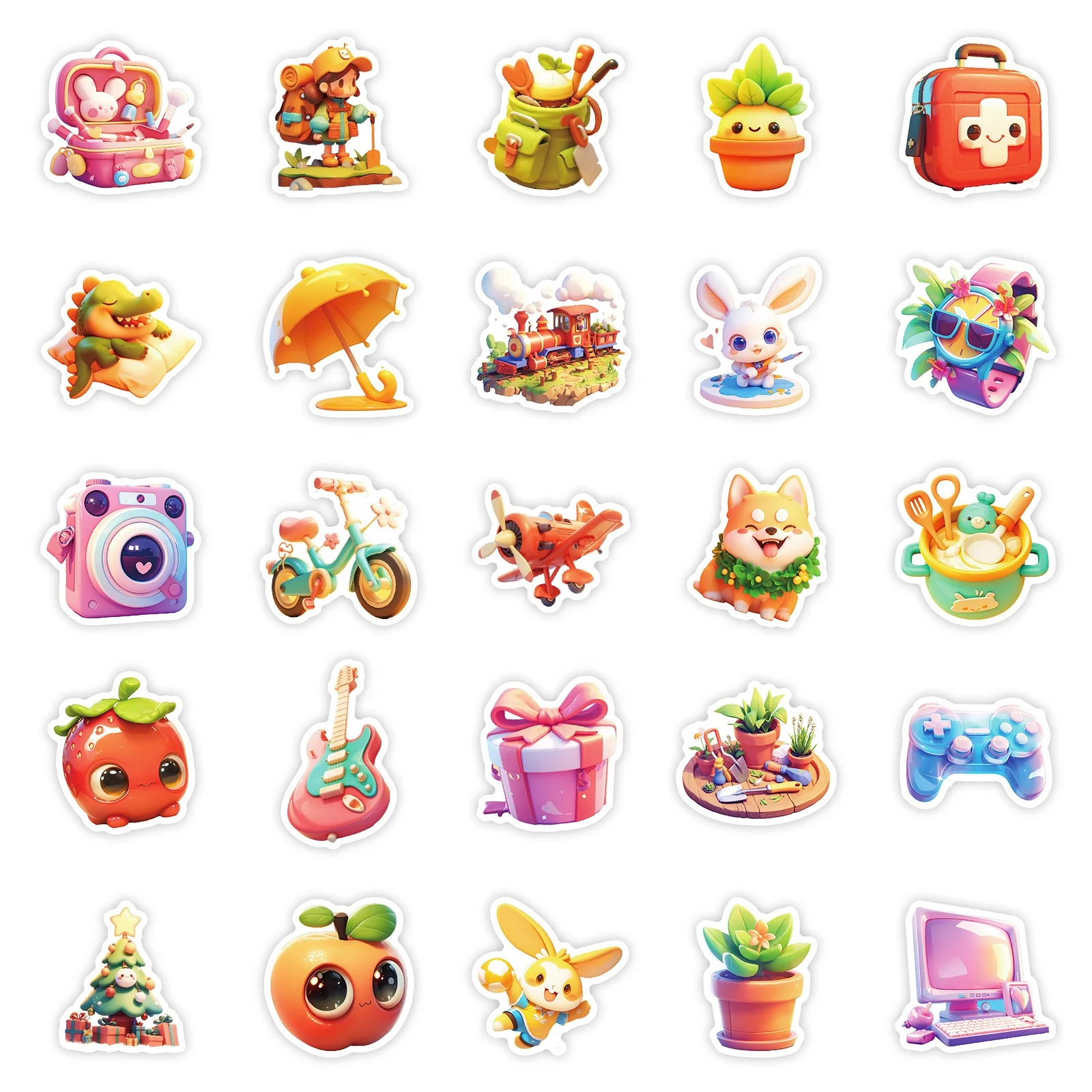 50pcs Cartoon Round 3D Animal Series Stickers Student Decoration Water Cup Computer Graffiti Stickers, T01042186