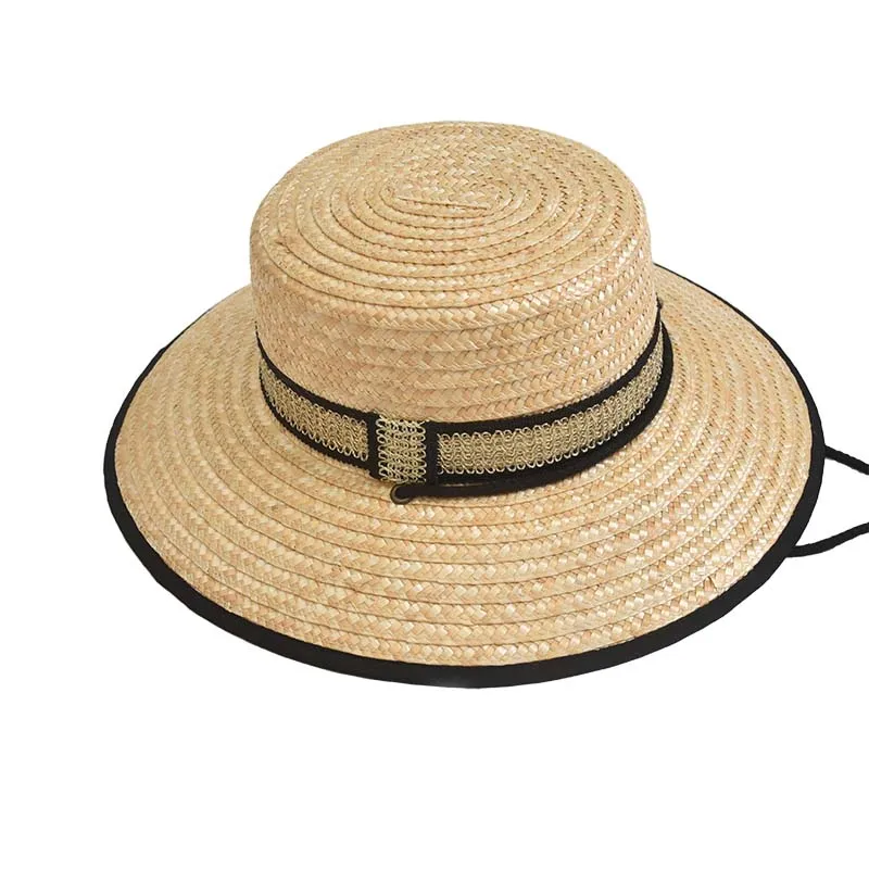Promotion plain bowknot straw beach hats wide brim natural wheat grass handknit Casual boater straw hat for unisex