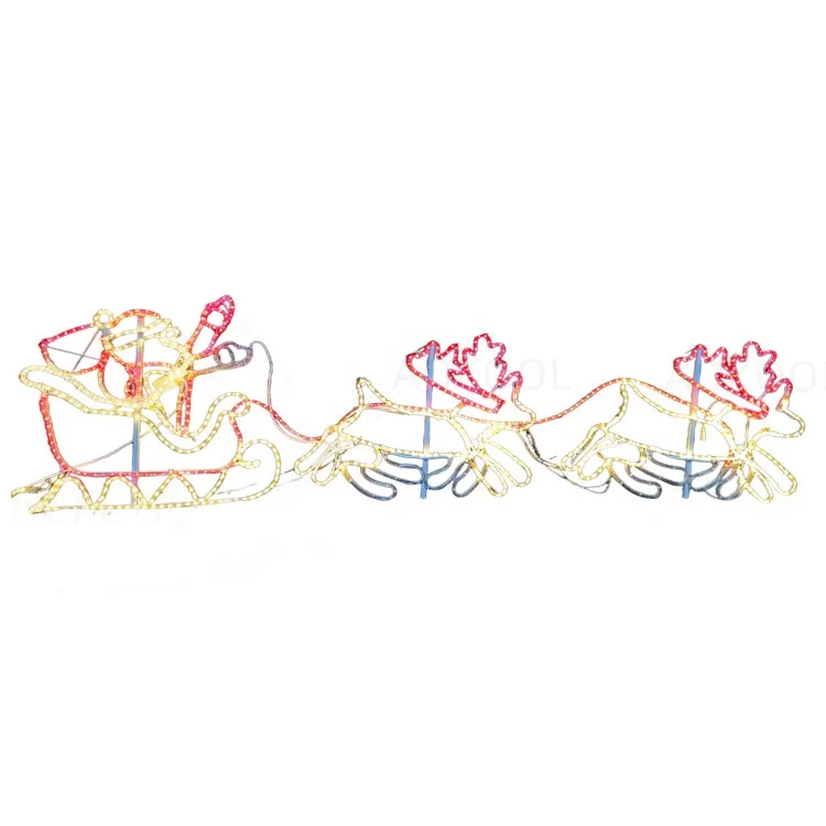 Hot Sale Outdoor Christmas 2D Lighted Motif Santa Reindeer Sleigh for Garden street
