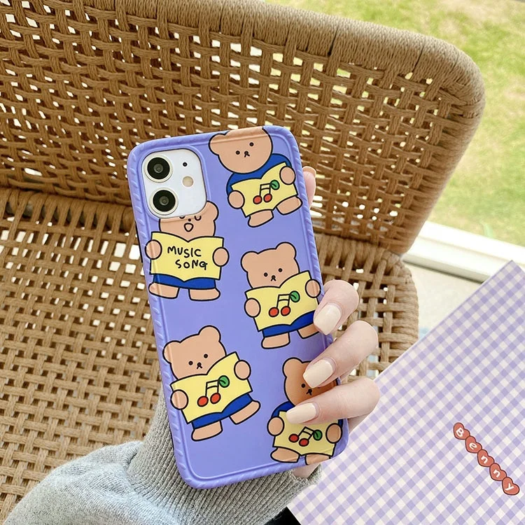 New Arrival Hot Selling Purple Background Cherry Bear Green Background Cherry Bear Pattern Photo Frame IMD Luxury Phone Case