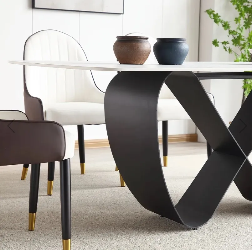 Modern Square  Dining Table Sintered Stone Table Top Butterfly Shape Carbon Steel Legs for Dining Room