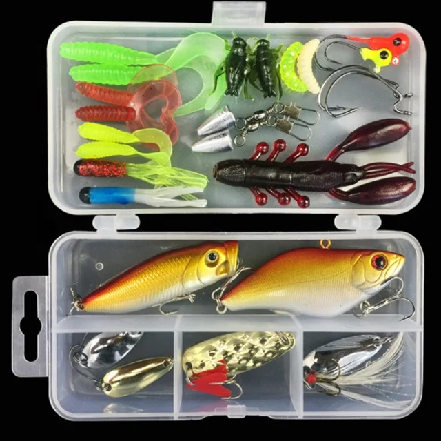 28pcs artificial bait VIB/Poper/Spoon hard soft lure accessories mix fishing lure set