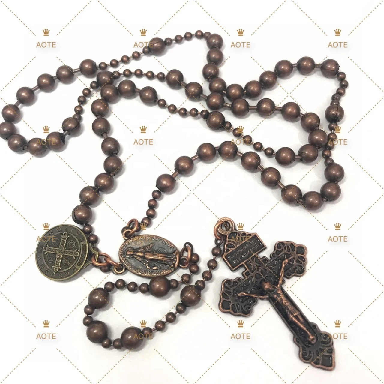 Customized Catholic Religious Guard Necklace Church Militant St Benedict Standing Crucifix Combat Rosaries