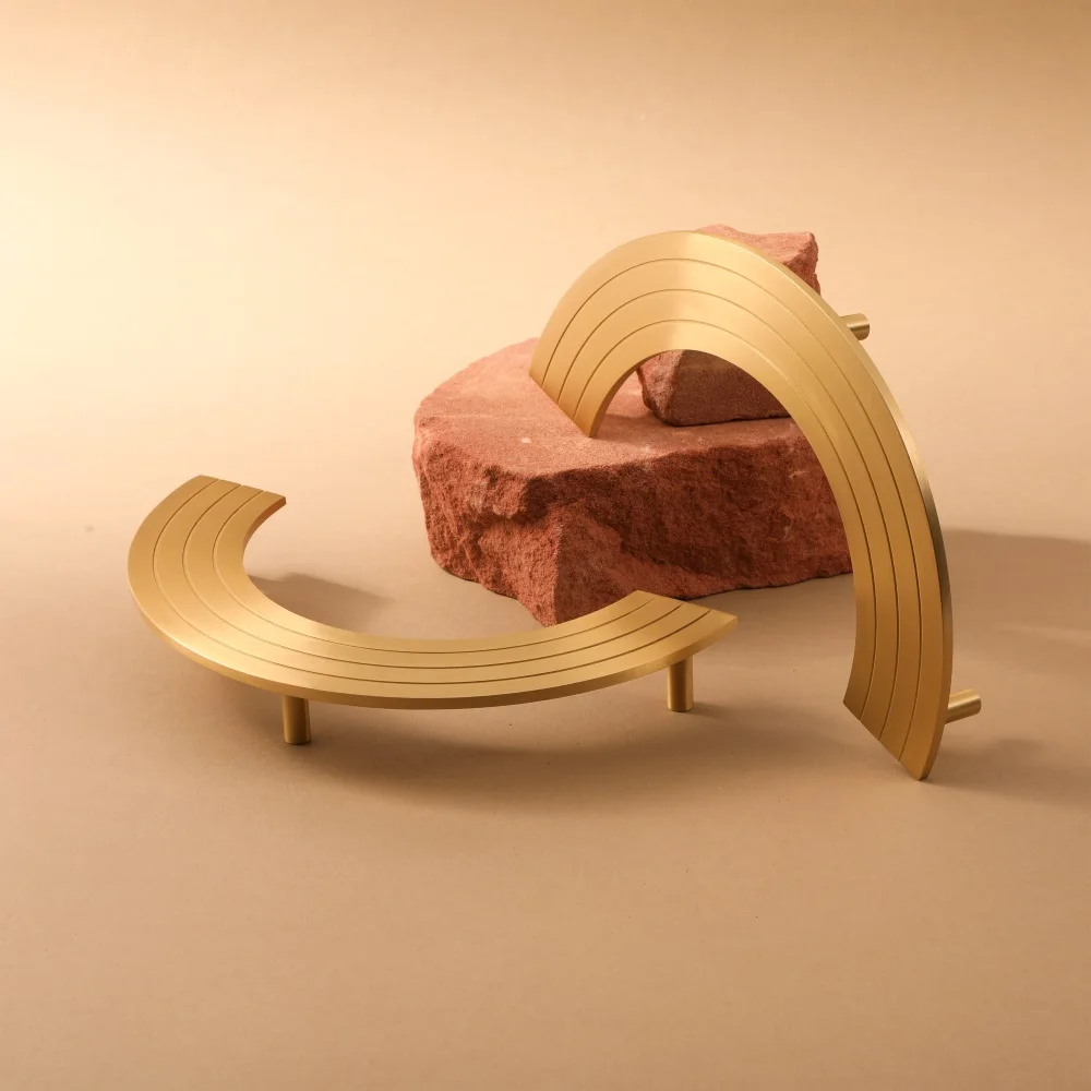 Maxery 5 Half Ring Brass Handle, Solid Brass Cabinet Handle Wardrobe Door Drawer Pull Half Moon Circle Pull Kitchen Hardware