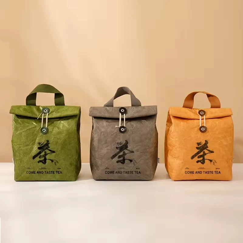 Custom Logo OEM/ODM Washable Brown Tyvek Paper Lunch Cooler Bag Biodegradable Waterproof Coated Tyvek Tea Shopping Bag