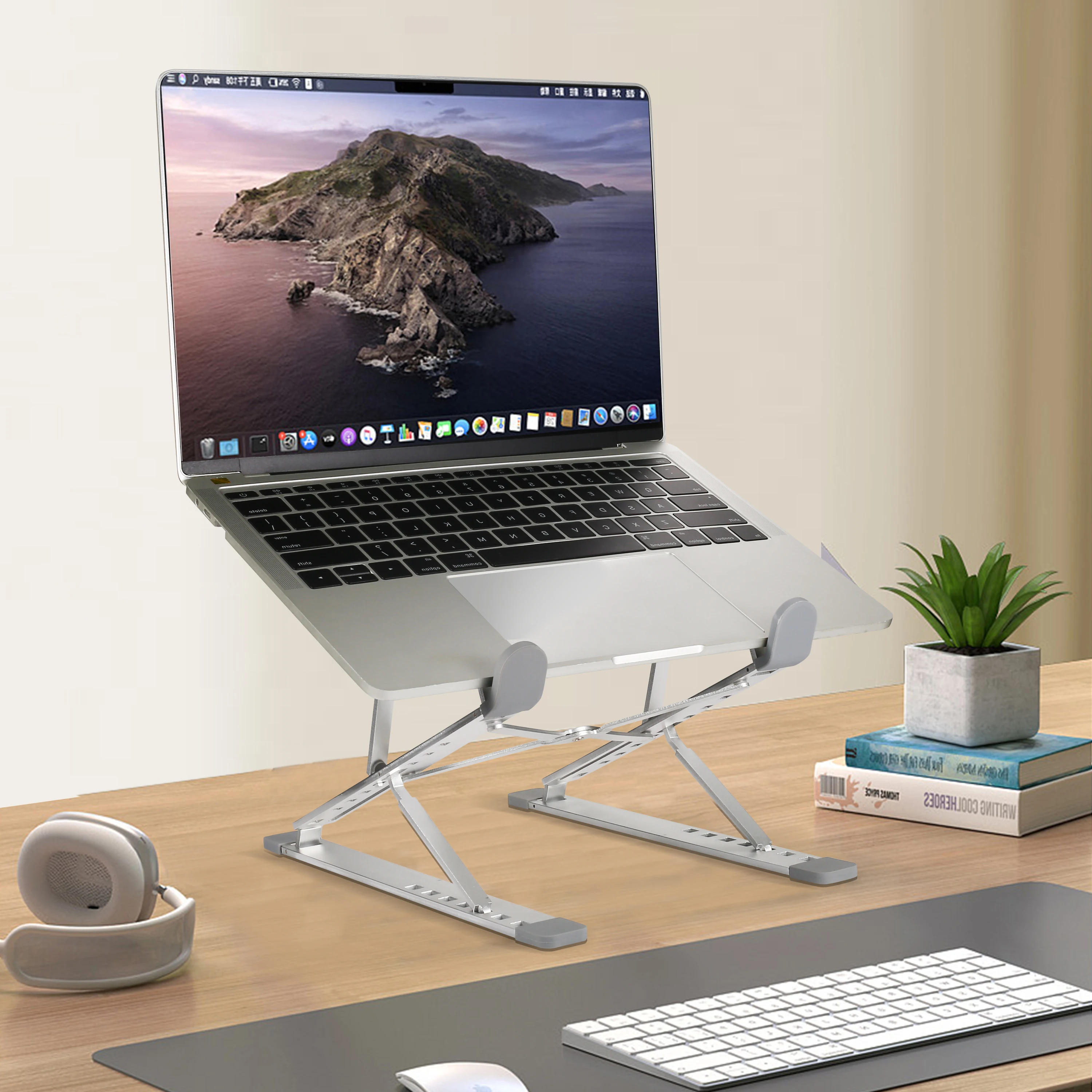 Hot Selling Aluminum Foldable  Sit and Stand Working Laptop Stand Ergonomic Notebook Stand Holder Dual-Layer Laptop Riser