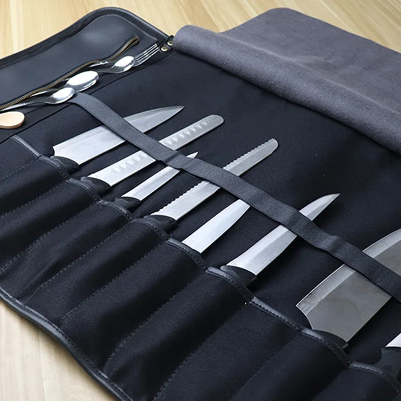 Portable Cooking Knife Roll-Double Layer Bag Leather Pouch Bag Pocket Knife Multi Tool Pouch With Adjustable Shoulder Strap