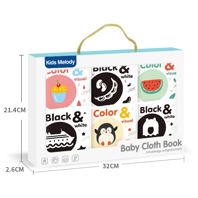 Kidsmelody 6PCS High Contrast Toys Visual Recognition Early Educational Books Black White Soft Flash Cards for Baby Infants