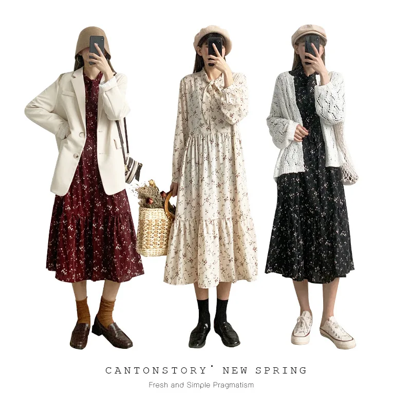 2022 new foreign trade hot selling women fashion spring loose casual all-match dress women midi skirt dress floral dress