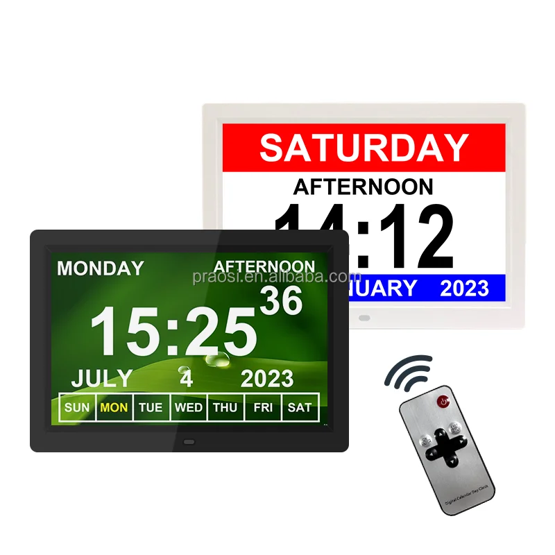 desktop wall memory loss dementia led electric digital alarm clock day calendar clock 7 8 9 10 inch for elderly
