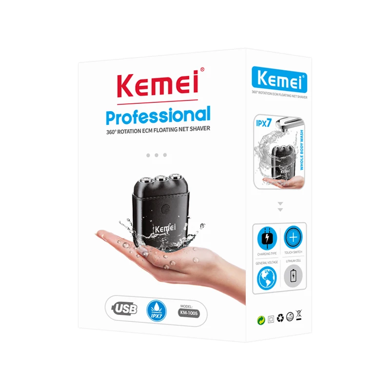 Kemei KM-1005 портативный мини Мужская электрическая бритва металлический корпус USB режущая головка батарея с двумя